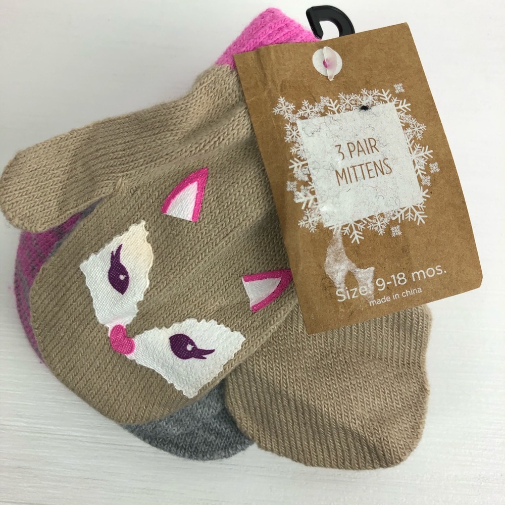 NWT Kohl’s 3-Pair Baby Mittens Size 9-18 Months